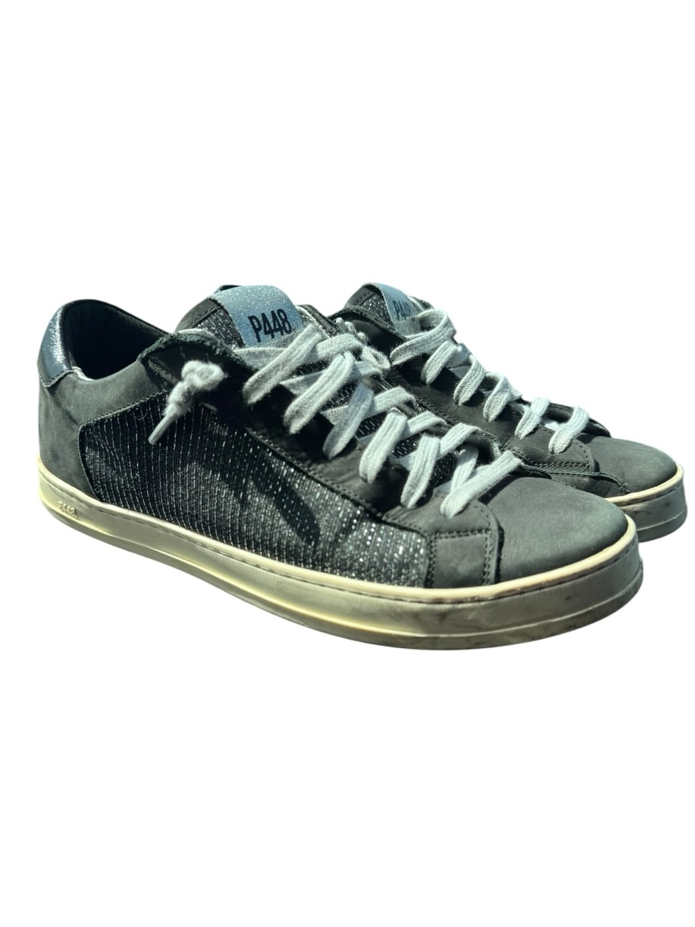 P448 John Black Glitter Leather Sneakers EU 38 US 7.5 Made in Italy GUC